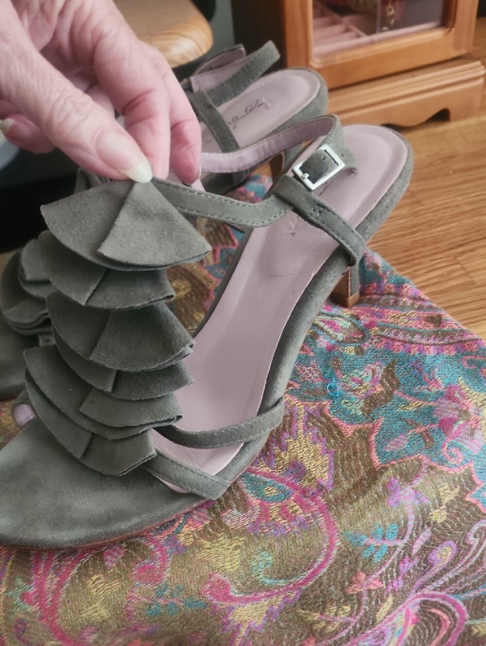 Boden Gray Ruffle Strap Heels - Picture 3 of 9